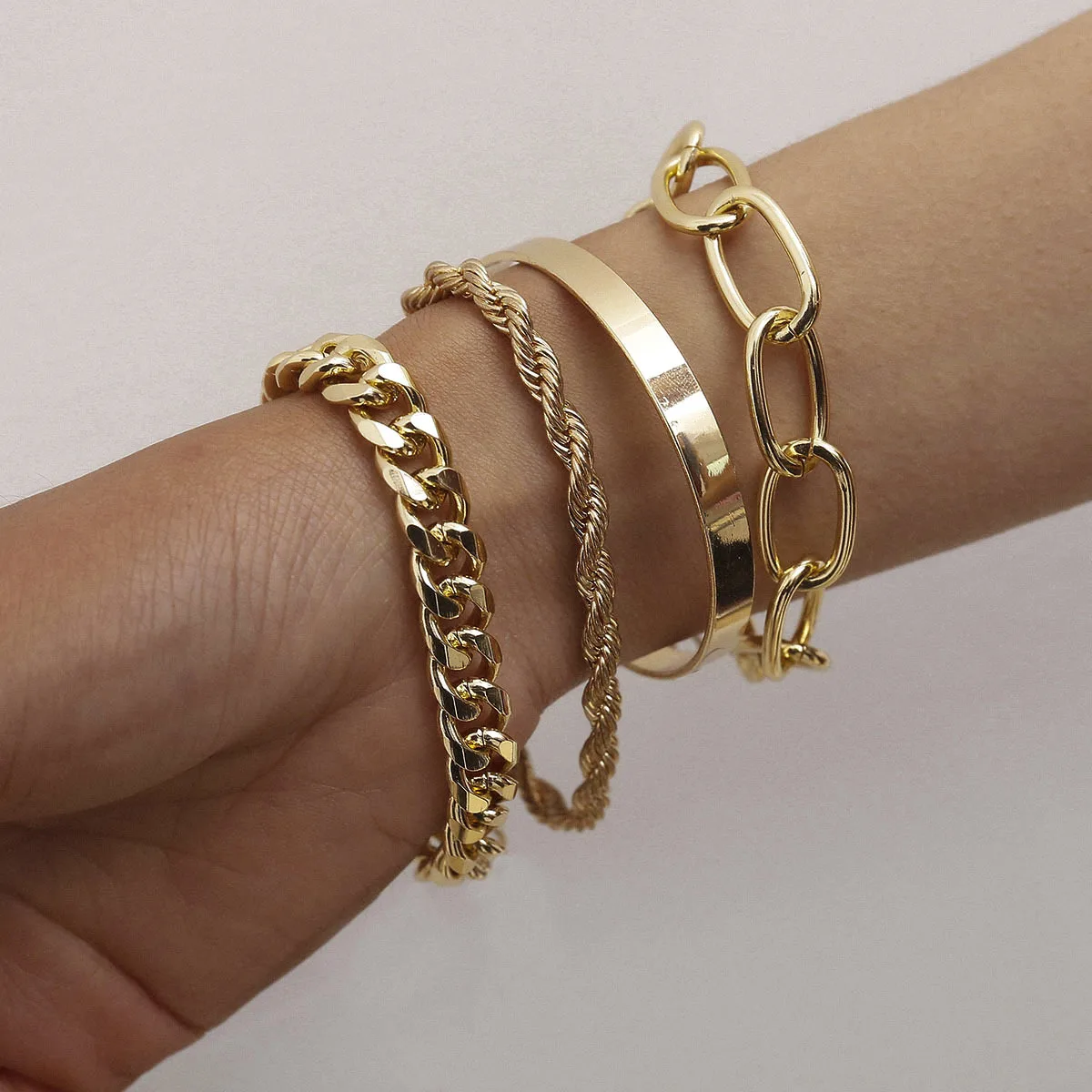 

Gold Chain Gothic Punk Bracelets Set for Women Simple Geometric Multi-layer Rope Chain Layer Bangles Bracelet Punk Jewelry
