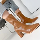 Ботинки EOEODOIT женские кожаные, квадратный носок, без застежки, на блочном каблуке, короткие сапоги, осень