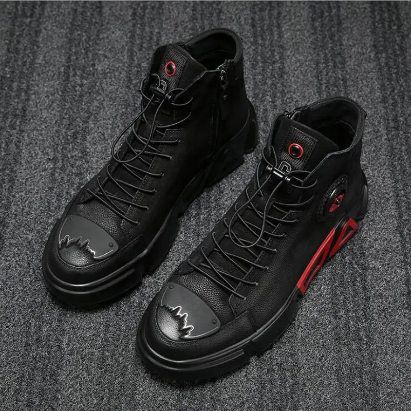 Мужские зимние черные ботинки мужская повседневная обувь мотоциклетные военные - Фото №1