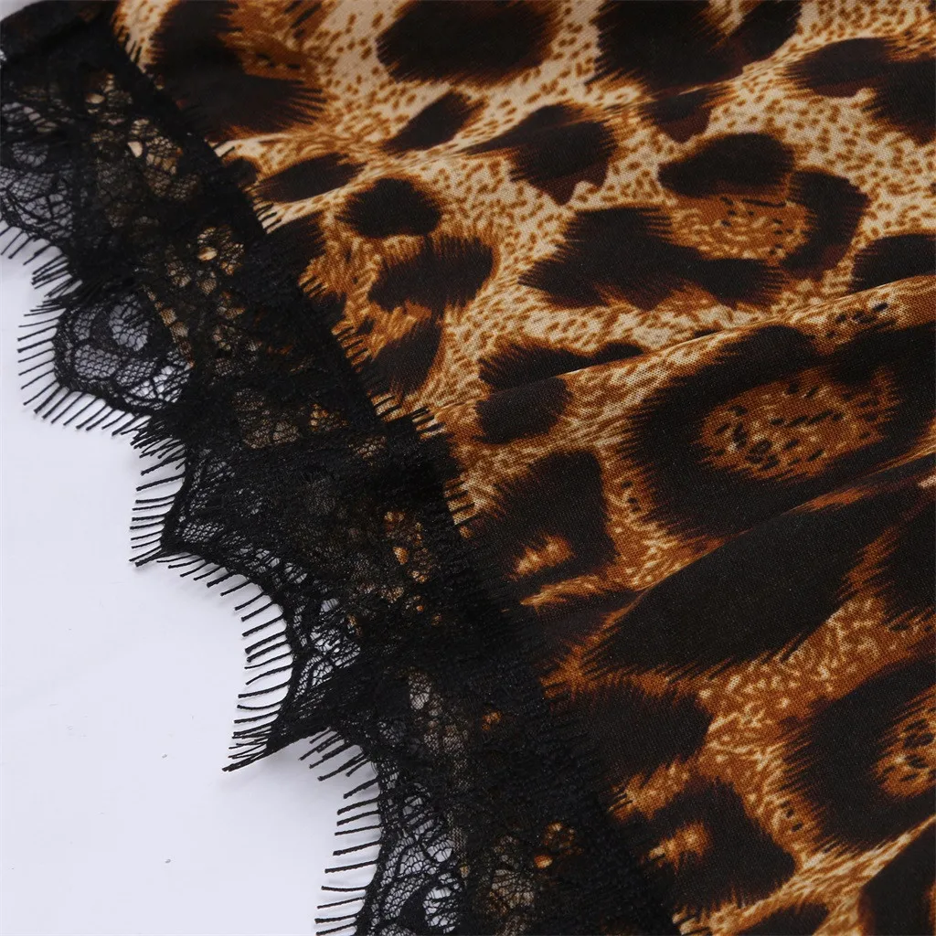 

Sexy sleepwear 2020 new Women Plus Size Sexy Lingerie Bow Lace Trim Leopard Romper Bodysuit Underwear #3