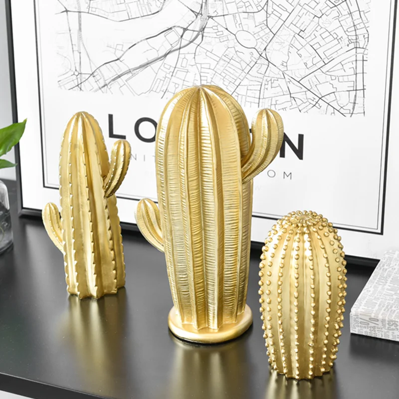 

Nordic Cactus Figurine Home Decor Gold Cactus Sculpture Abstract Living Room Office Accessories Home Decoration Gifts