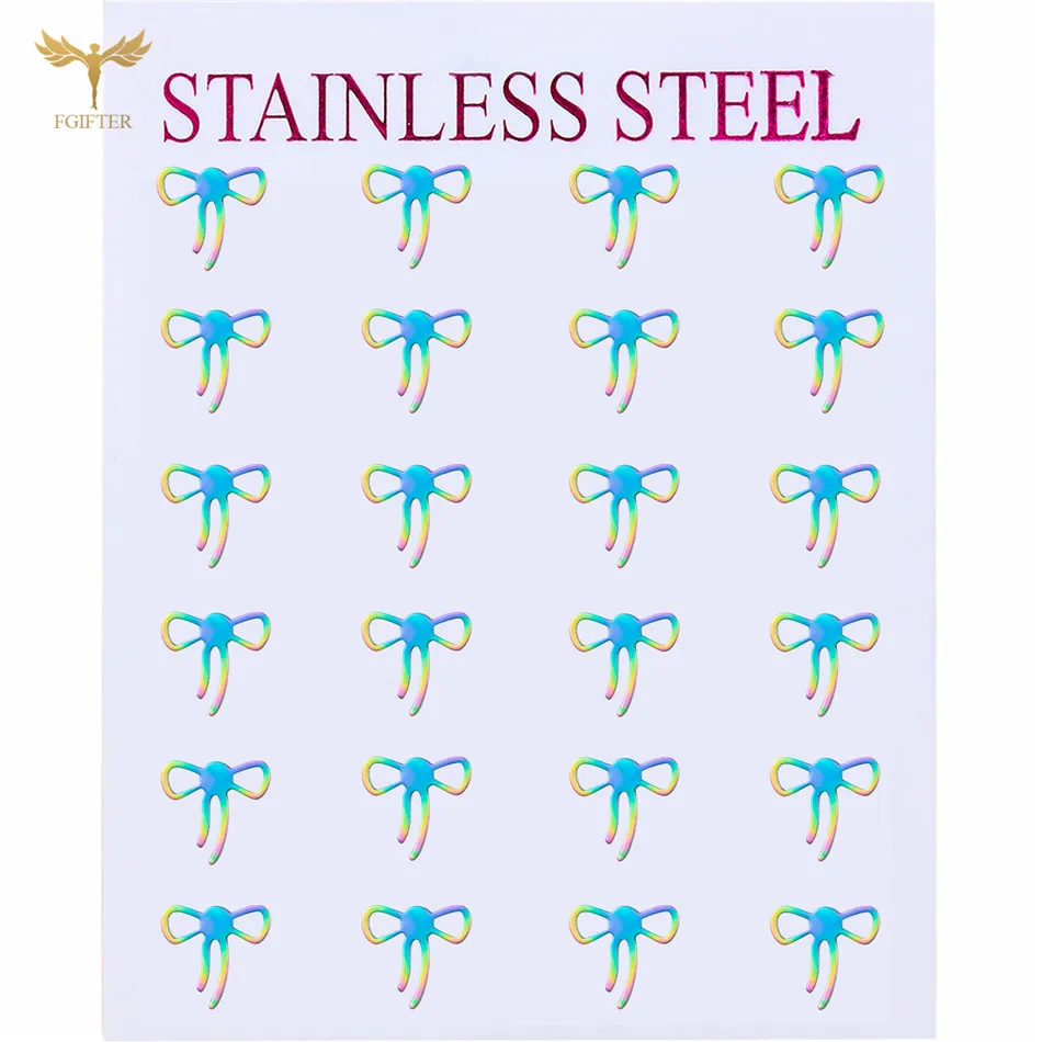 

Romantic and Sweet Colorful Slender Bow Stud Earrings Ladies Jewelry Christmas Gifts for Girlfriend Stainless Steel Accessories
