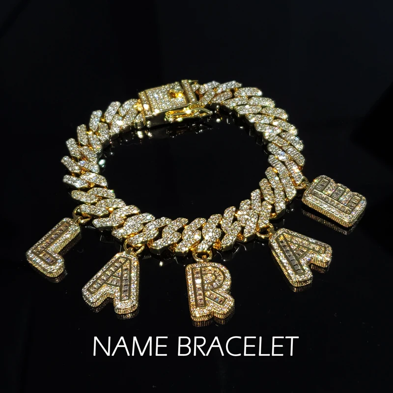 

Custom Hiphop DIY Statement 12mm S-Link Miami Cuban Necklace Baguette Letter Pendant ankle Jewelry Wholesale Dropshiping
