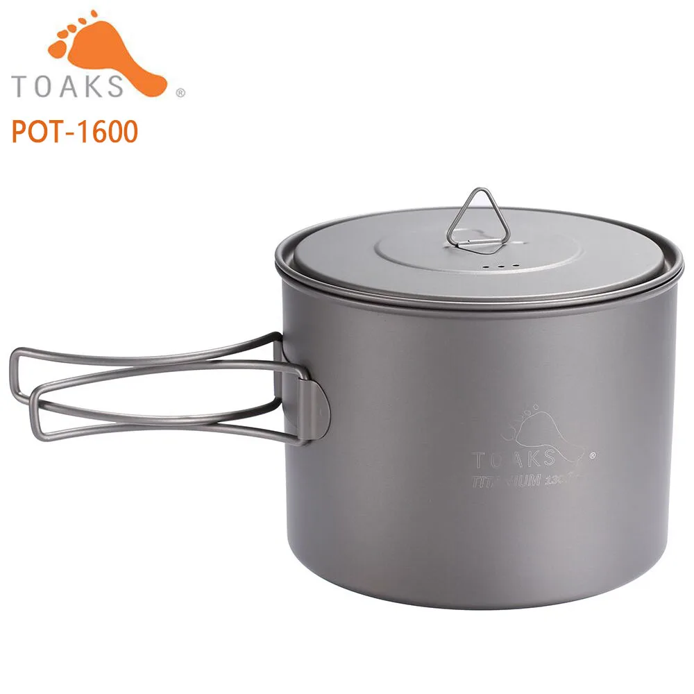 TOAKS 1.6L Cookware Pot Ultralight Titanium Pot Outdoor Titanium Bowl Titanium Cup Folding Handle For Camping Travel POT-1600
