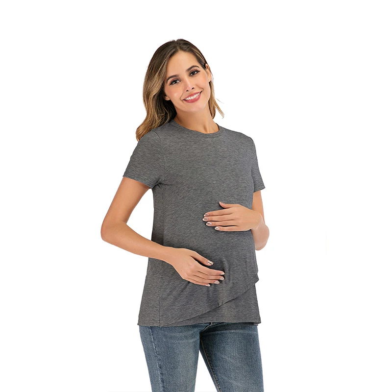 

2021 New Breastfeeding T-shirt Women Confinement Clothing Round Neck Pullover Short Sleeve Maternity Pregnancy Premama Clothes