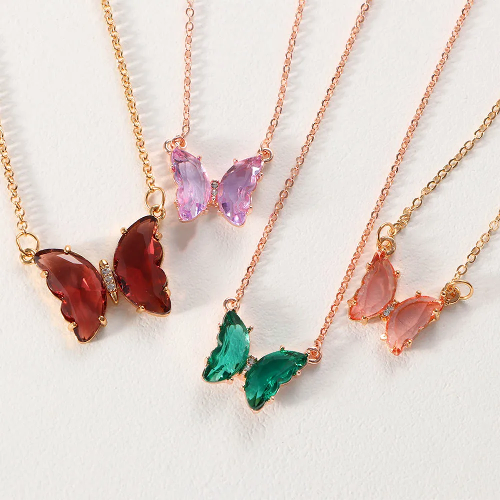 

Butterfly Pendant Elegant Necklace For Women Simple Crystal Glamour Clavicle Chain Female Color Butterfly Party Jewelry Gift