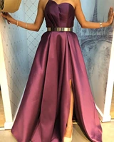 purple evening dresses long satin a line sweetheart sleeveless high split formal evening dress formal gowns vestidos de festa