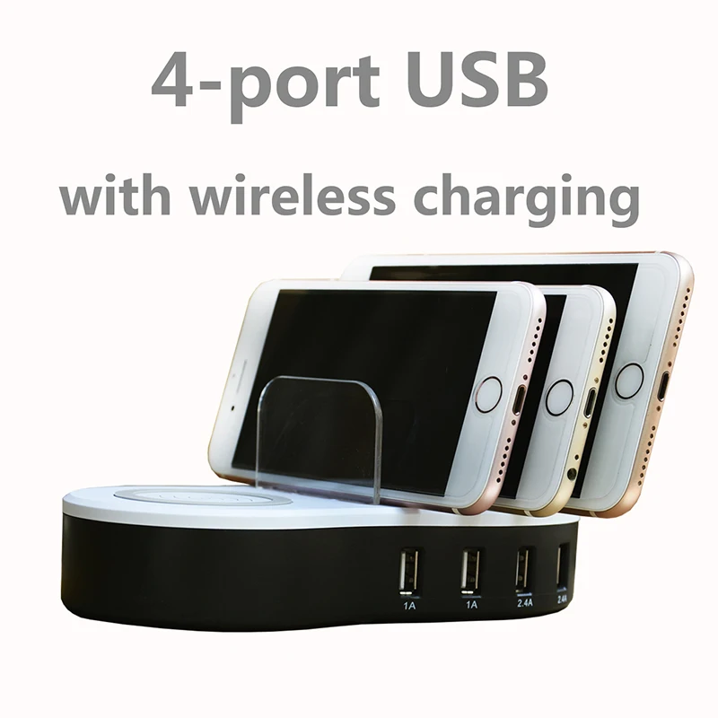 4Ports USB Wireless Charging Dock Station Powstro Desktop Fireproof Anti-Slip Quick Charger HUB With 1.2m Extension Cord | Мобильные