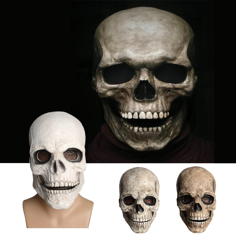 

3D Horror Skull Mask Full Head Maske Movable Jaw Latex Adults Cosplay Props Evil Call Of Duty Mask Helmet Halloween Decoration