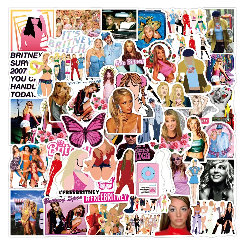 10/50 unids/pack Britney Spears cantante estadounidense de dibujos animados mezclar pegatinas de grafiti para Diy port&aacute;til equipaje caso monopat&iacute;n guitarra casco-1