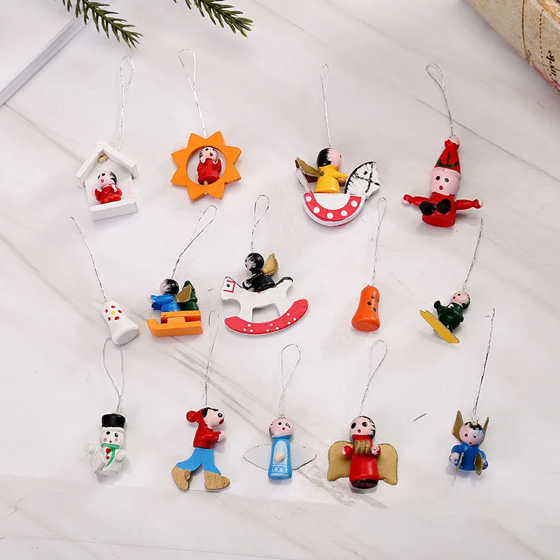 48pcs christmas wooden ornament wood hanging pendants party decorations for home kid new year gifts chrismas tree puppets xmas free global shipping