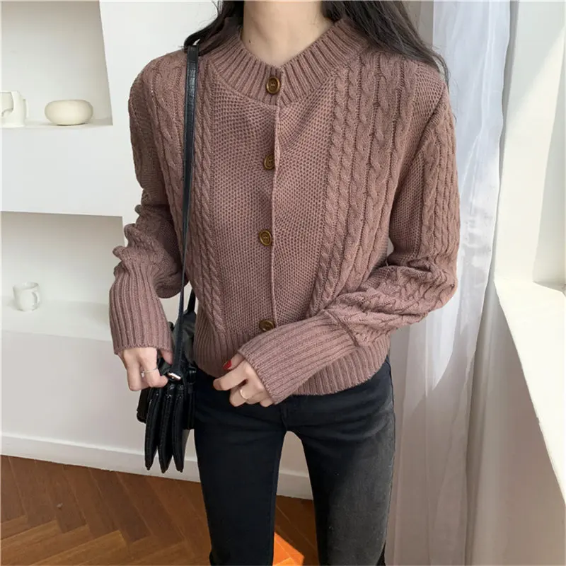 HziriP Осень зима Ретро стиль свободные вязаные женские одноцветные подходят ко