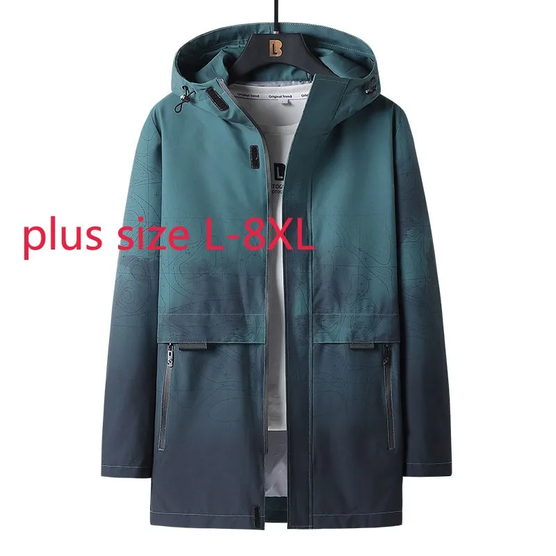 

New Arrival Fashion Suepr Large Young Men Long Hooded Windbreaker Coat Spring And Autumn Plus Size LXL2XL3XL 4XL 5XL 6XL 7XL 8XL