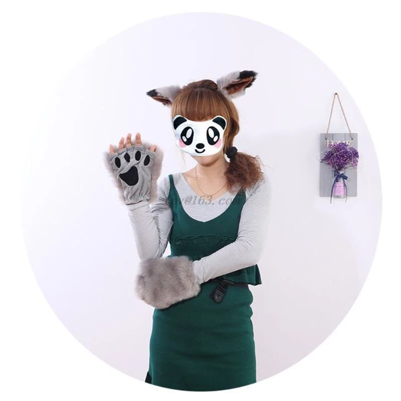 Взрослые Дети Пушистый Плюшевый волк кошачьи уши заколка для волос хвост