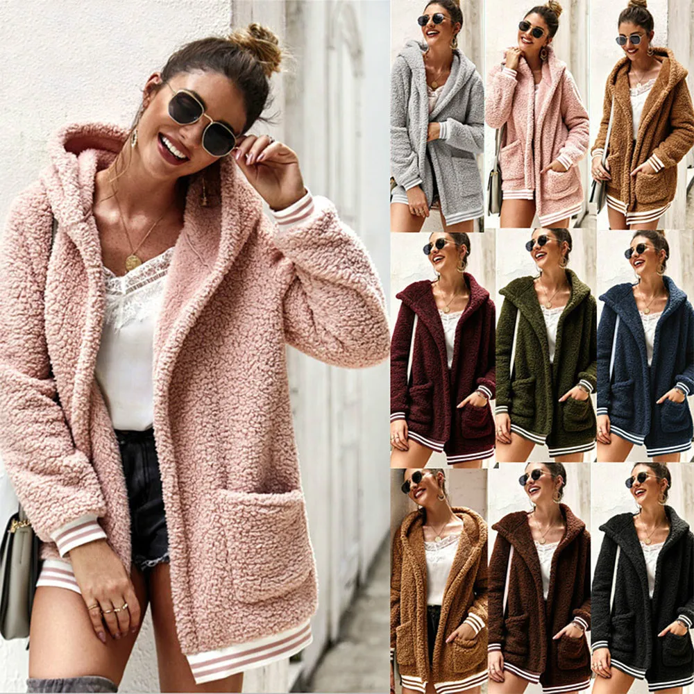 

Женская зимняя хлопковая пушистая куртка с длинным рукавом, женская теплая верхняя одежда, кардиган, пальто, верхняя одежда с отложным воро...