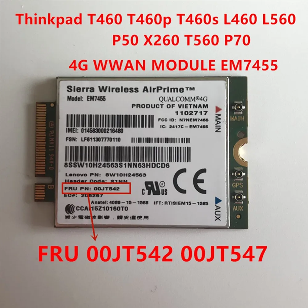 Thinkpad T460 T460p T460s L460 L560 P50 X260 T560 P70 EM7455 Sierra Wireless FDD/TDD LTE 4G WWAN Gobi6000 00JT547 00JT542 | Компьютеры и