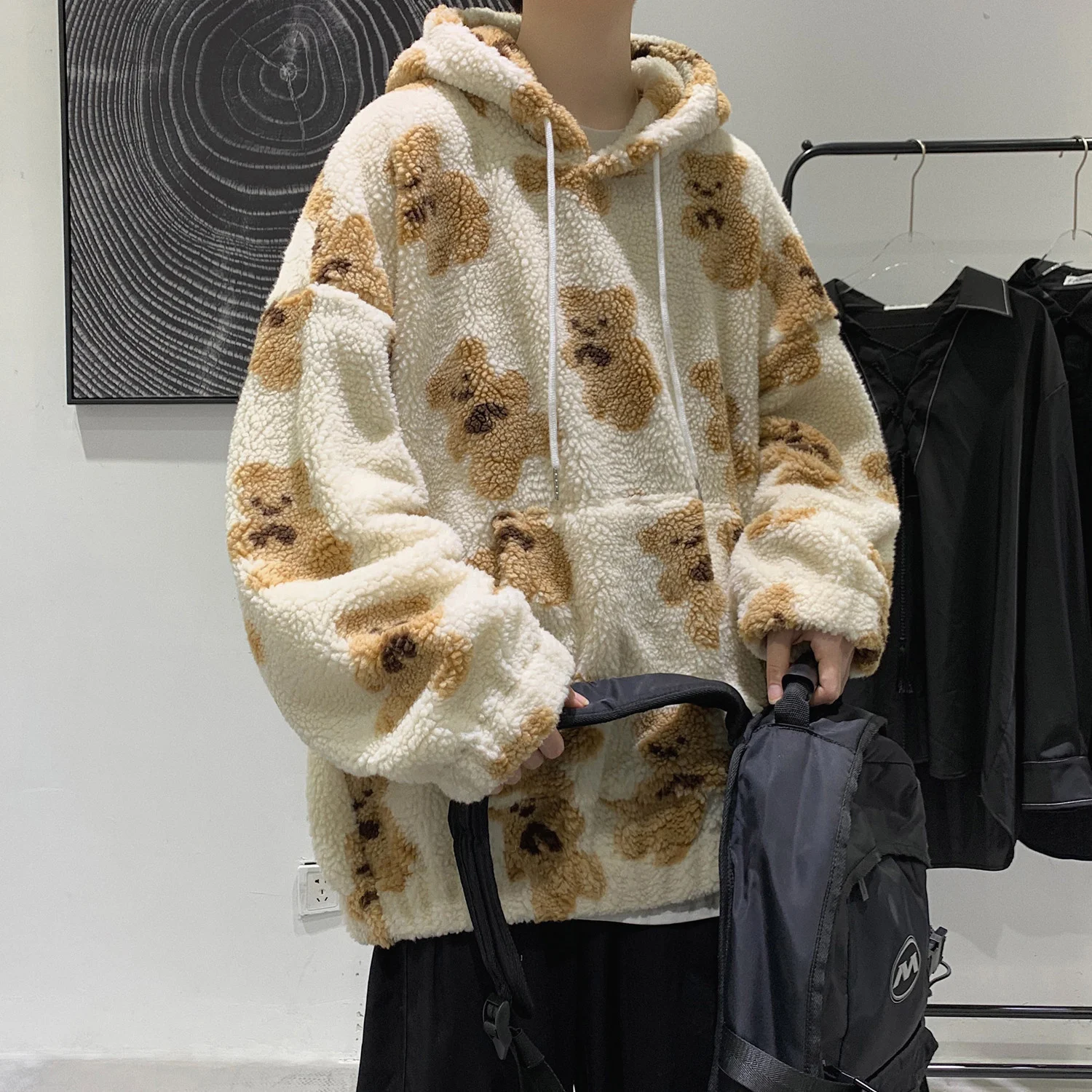 

Cashmere sweater men's winter fashion cashmere coat loose warm Plush thickened