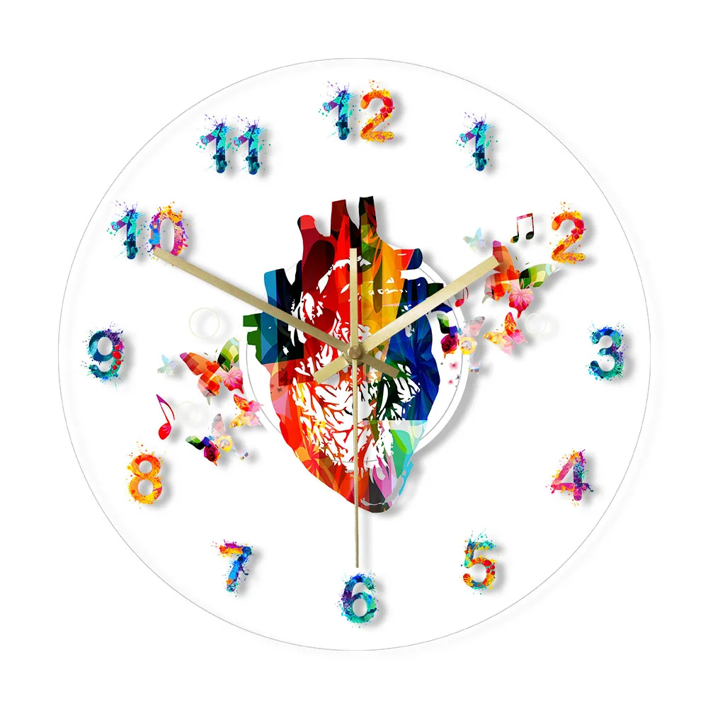 

Heart Design Anatomy Watercolour Painting Print Acrylic Wall Clock Medical Office Art Decor Cardiovascular Artwork Wall Clock