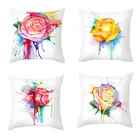 Наволочка для подушки с принтом розы, наволочка для подушки из полиэстера с акварельным рисунком розы, декоративный чехол для подушки, чехол для дивана, чехол для детской подушки
