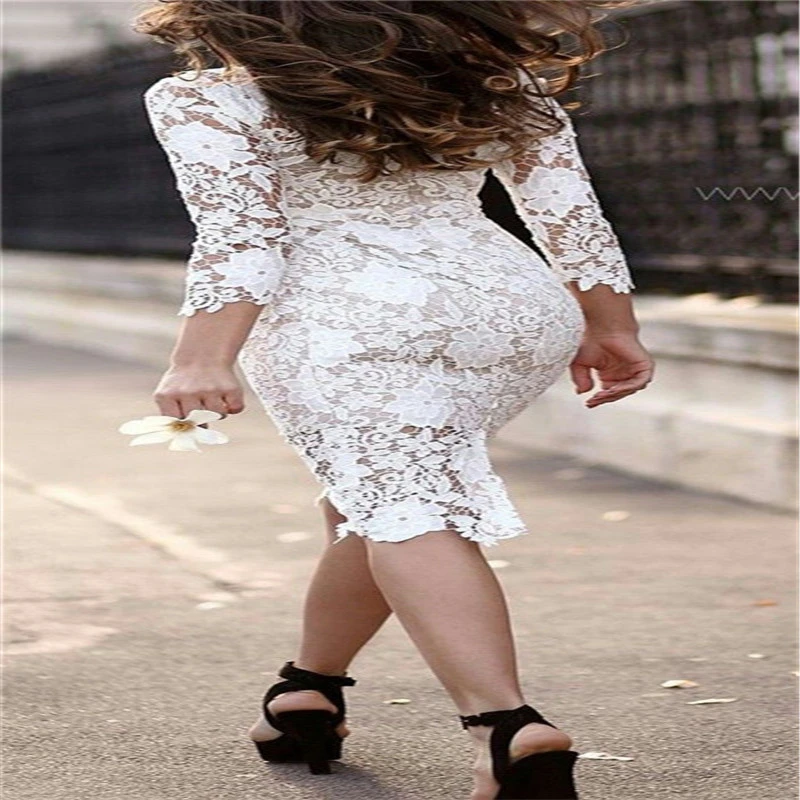 

New women's dress sexy lace long sleeve pencil skirt mid vestido summer spring woman slim Ladies Femme TanLin 2020 women white