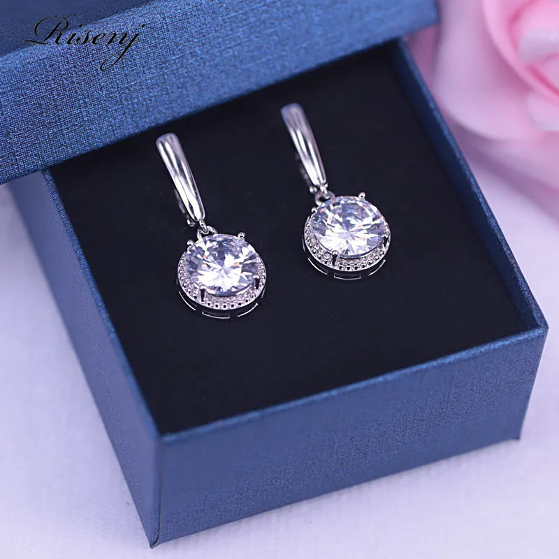 Большой круглый белый сверху кубический циркон серебряный цвет набор украшений