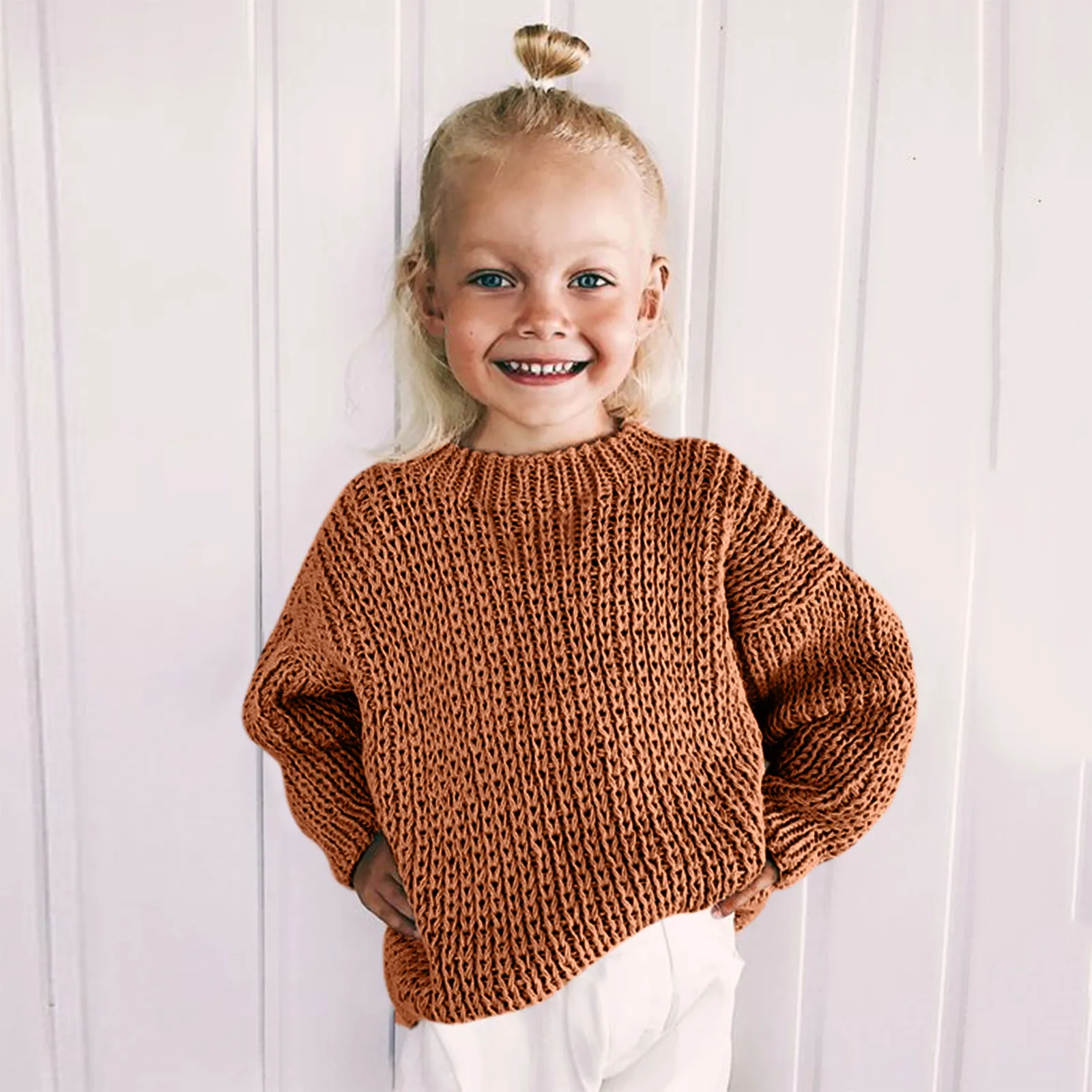 

Children's sweaters for girls autumn and winter children's long-sleeved fashion solid color knitted pullover sweater 6*
