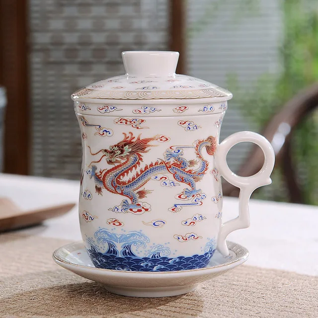 Цзиндэчжэнь ручная роспись Рисунок дракона керамическая фарфоровая чайная