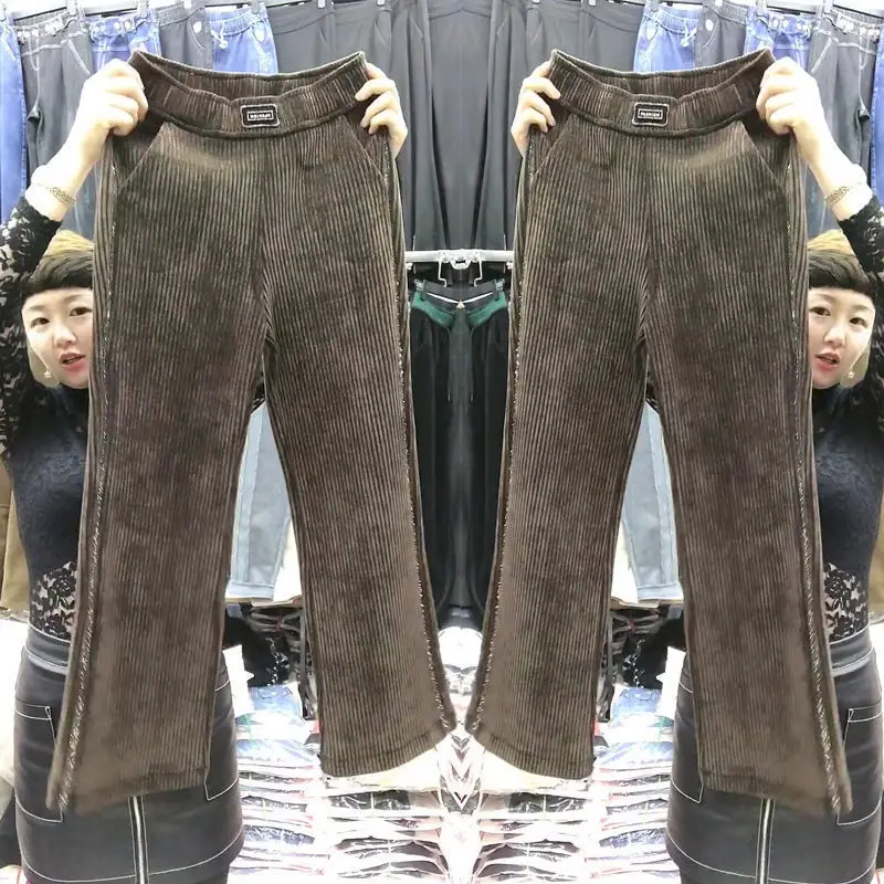 

Women 2021 Autumn New High Waist Loose Casual Pants Female Thick Warm Wide Leg Pants Ladies Solid Color Corduroy Trousers Q676