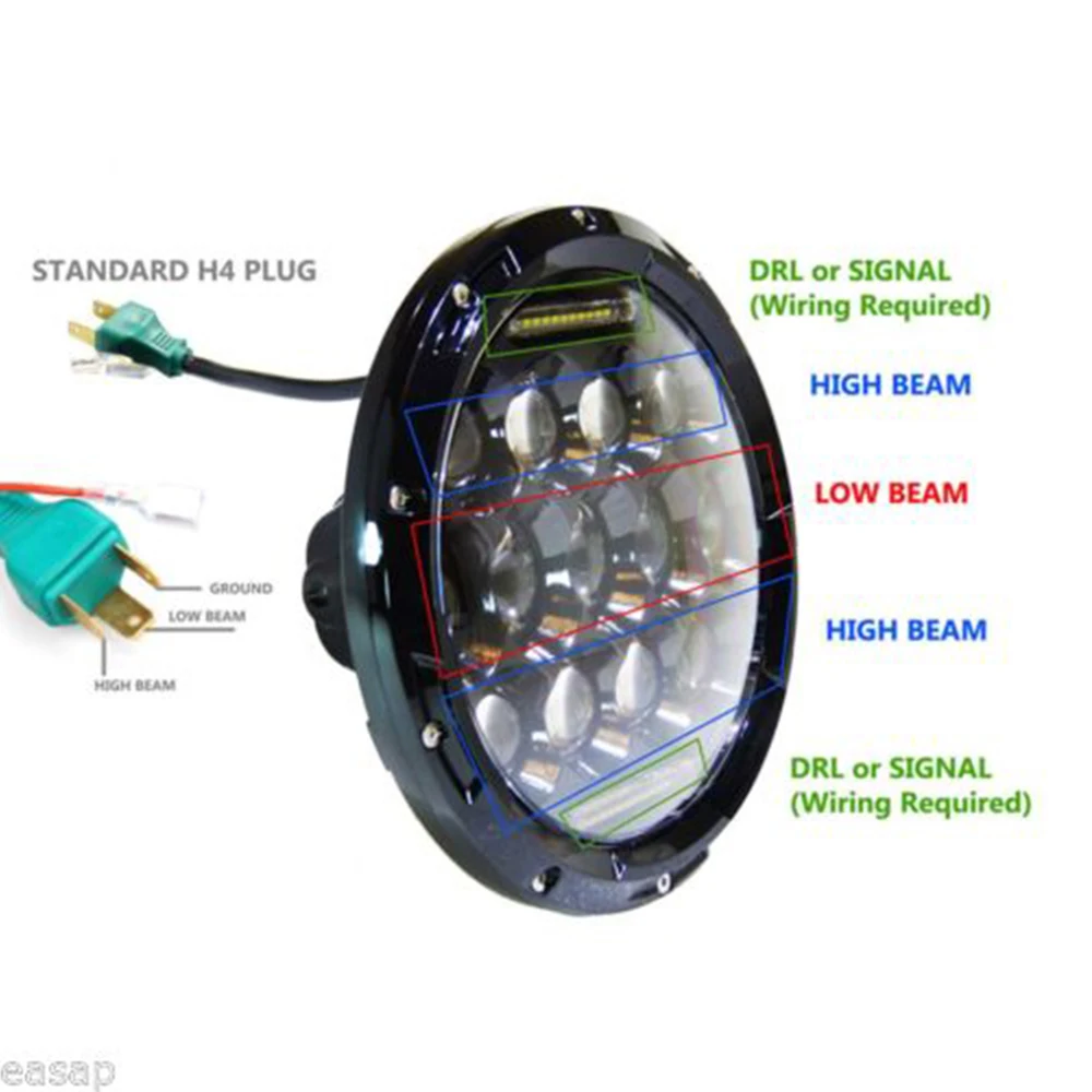 Автомобильная светодиодная фара H4 2 шт. 7 дюймов 75 Вт H13 дальний и ближний свет для