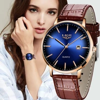 2022lige womens sport watches top brand fashion casual luxury brown leather waterproof wristwatch for lady quartz wristwatchbox