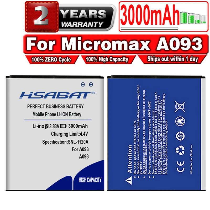 HSABAT 3000mAh For Micromax A093 Lithium-ion polymer battery | Мобильные телефоны и аксессуары