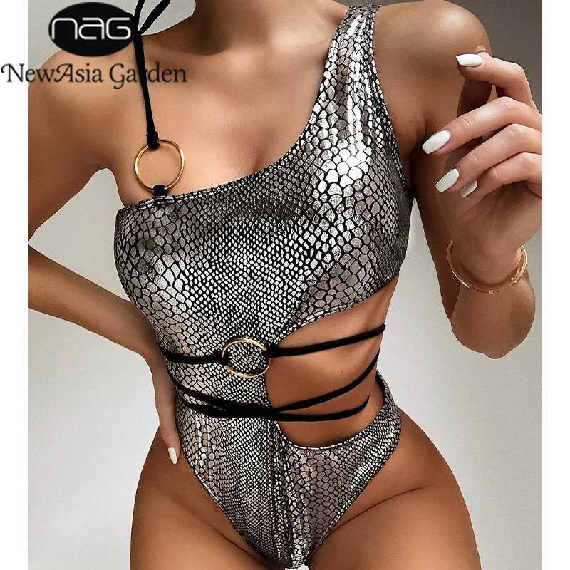 NewAsia Snake Pattern Padded Swimwear Women Push Up Bra Bikini One Piece Swimsuit Shoulder Swimsuits Skin Bodysuit | Спорт и