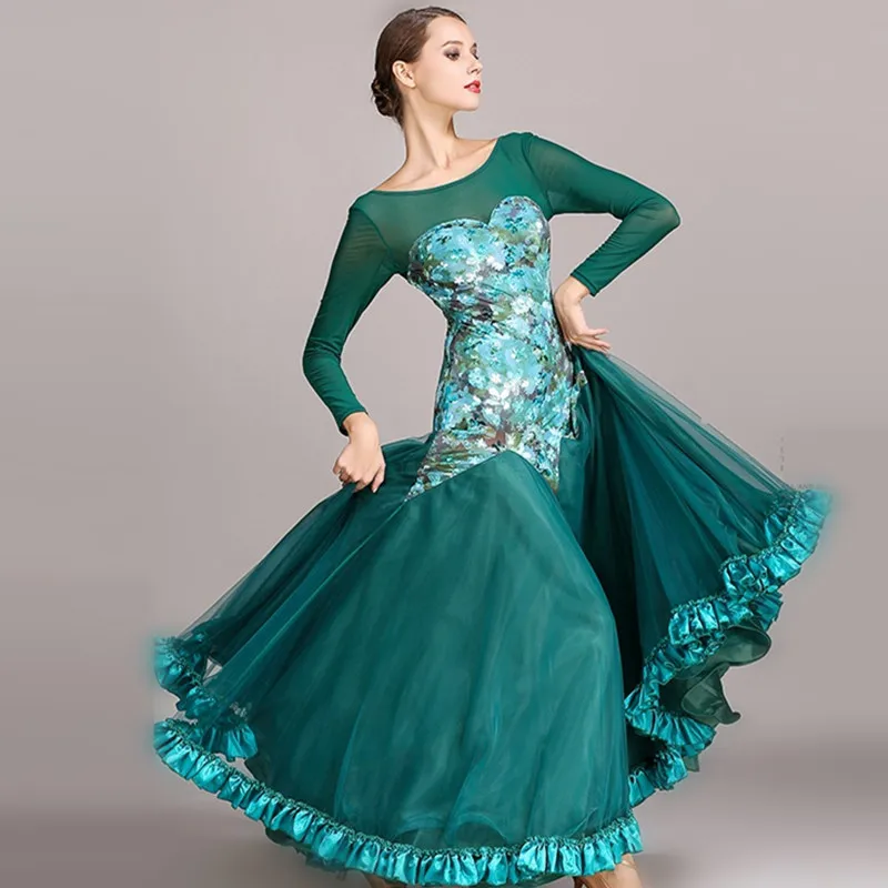 4 цвета зеленые стандартные женские танцевальные платья для бальных танцев