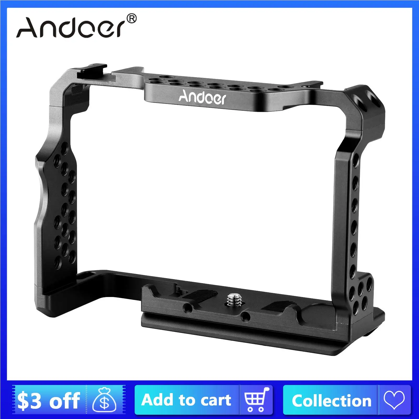 

Andoer Aluminum Alloy Camera Cage Video Rig Replacement Camera Vlog Camera Rig for Sony A7R III/ A7 II/ A7III