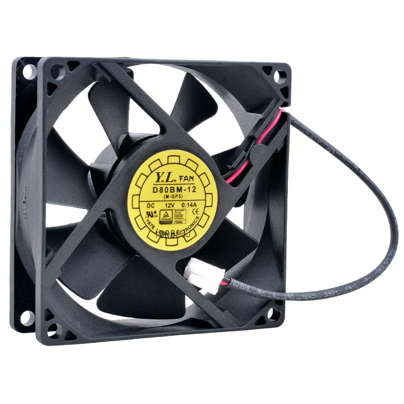 

D80BM-12 8cm 80mm fan 80x80x25mm 8025 DC12V 0.14A Double ball bearing is used for cooling fan of chassis power supply