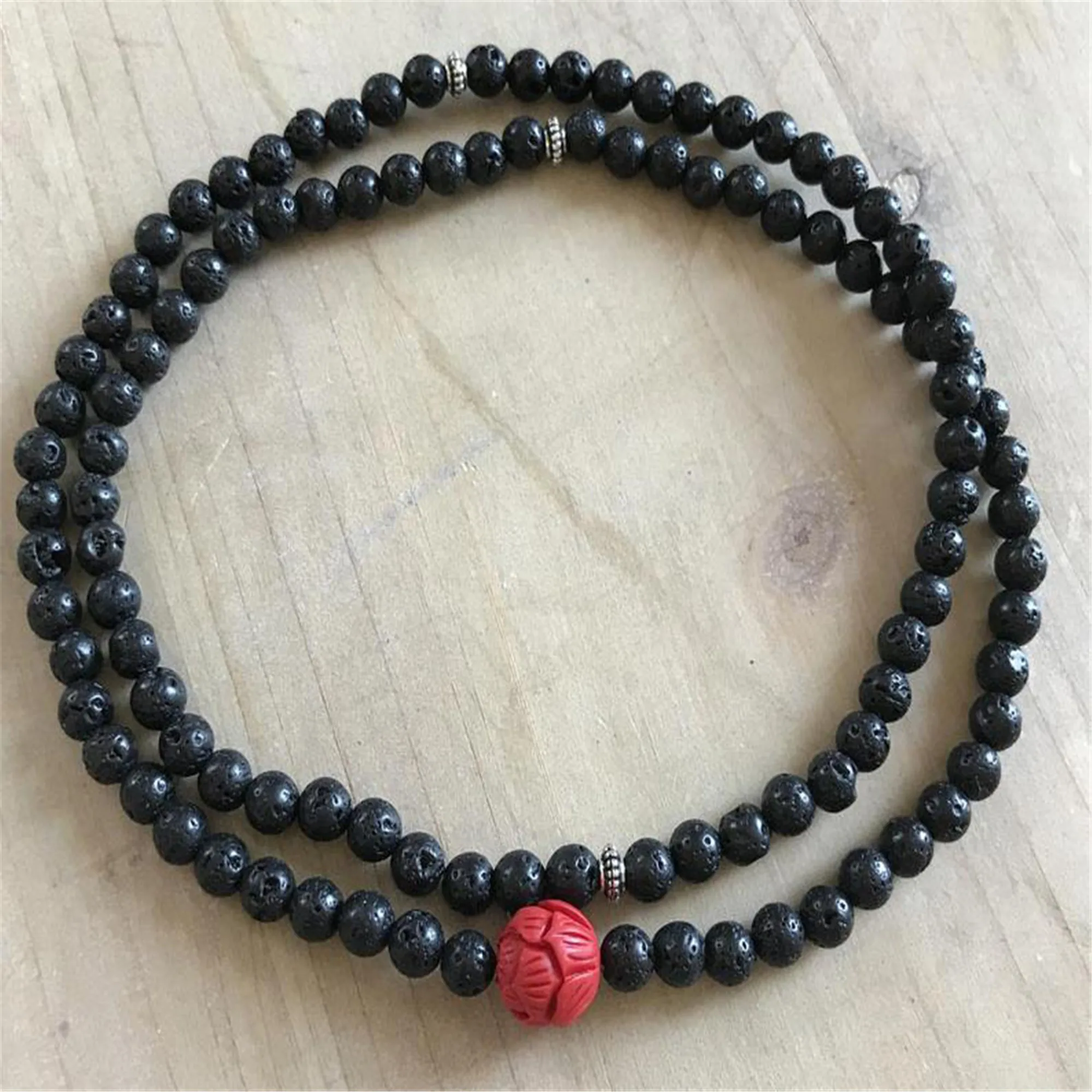 

6mm Natural Lava Stone 108 Beads Multi-layer Bracelet Pray Chic Elegant Spirituality Bless Handmade Classic Reiki Meditation