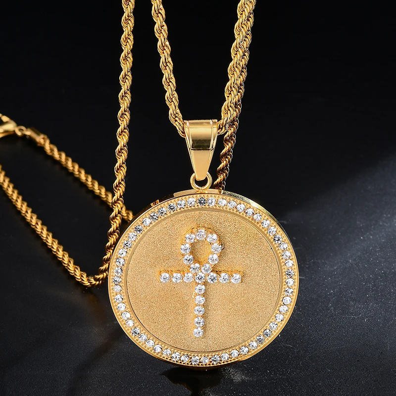 

US7 Solid Cross Necklaces For Mens Women Hip Hop Gold Color Pendant Necklace Iced Out AAA+ Bling CZ Stone Jewelry Gifts
