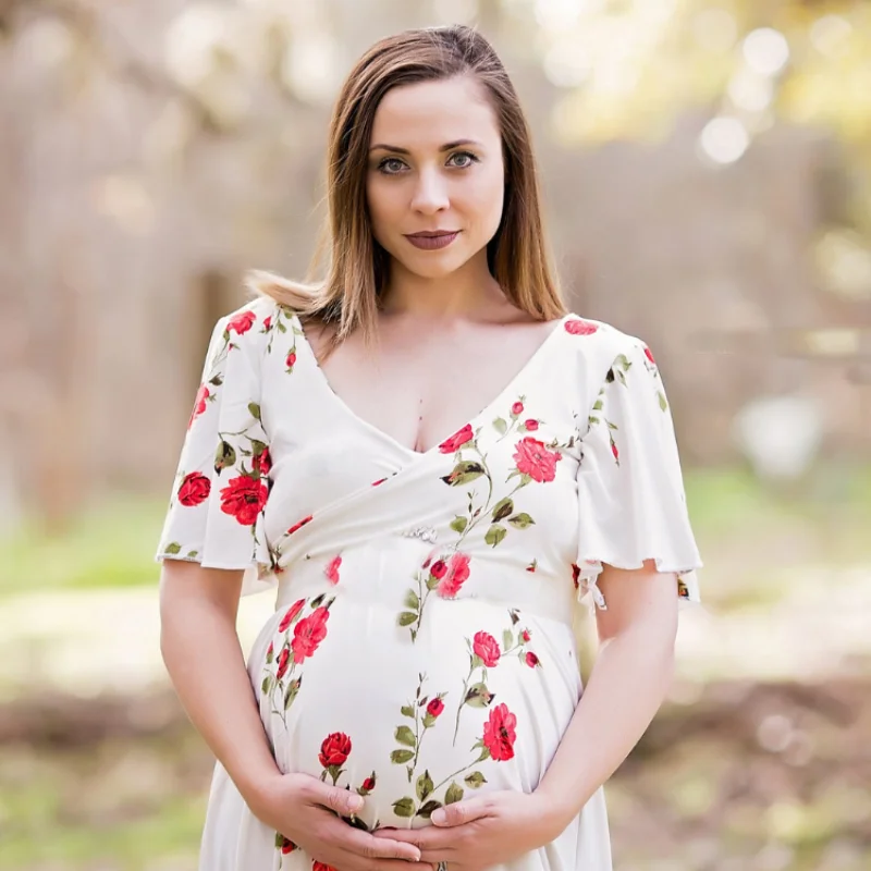 

Plus Size Maternity Dresses for Photo Shoot Maxi Dress Women Elegant Ruffle Pregnancy Gown Print Tail Photography Long Skirts
