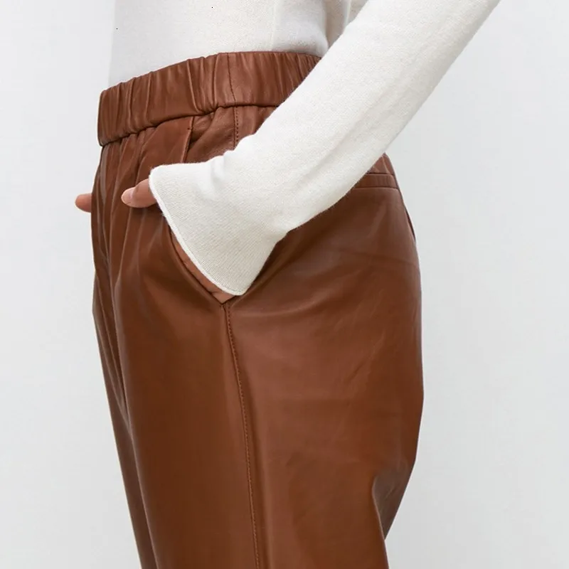 Брюки женские из натуральной кожи модные роскошные свободные штаны овчины