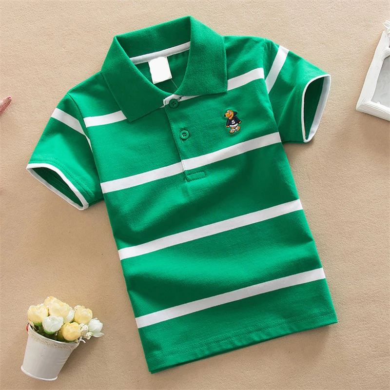 

SINGBAIL T Shirt Kids Clothes Turn-Down Collar Baby Boy Summer Top Tshirt Color Stripes Vetement Enfant Fille Camisetas Fnaf New