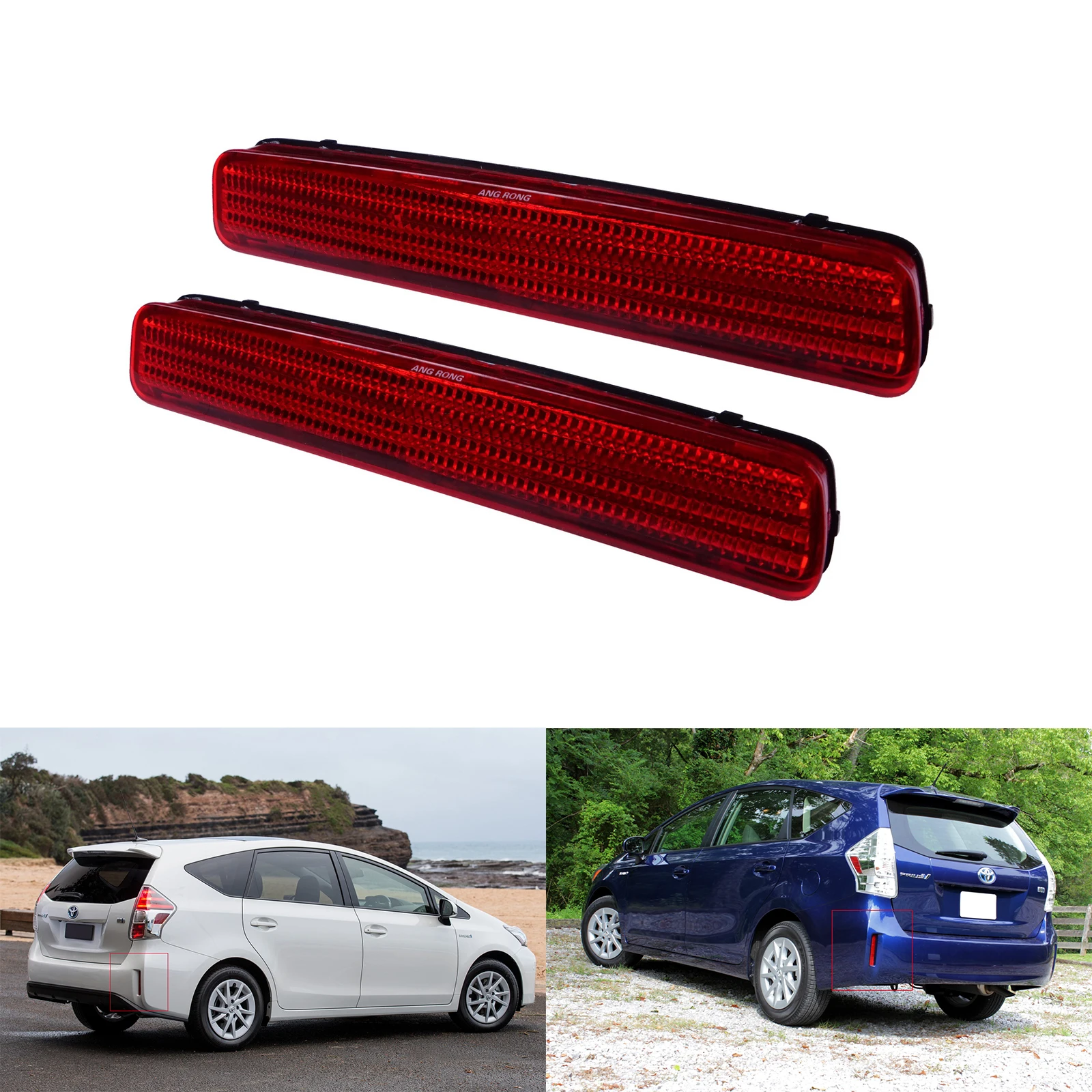 

ANGRONG 2x Red Rear Bumper Reflector Assembly Fits Toyota Prius V 2012-17 Scion tC 14-16