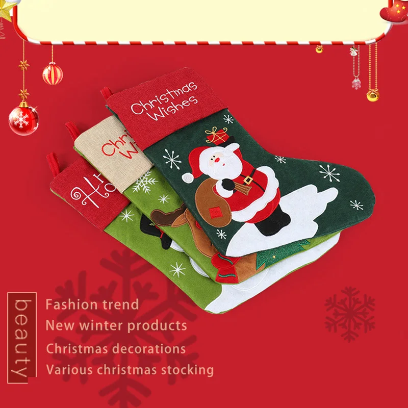 

Embroidered Christmas Socks Christmas Tree Decor Low Pendant Sock Ornaments Kids Candy Bag NSV775