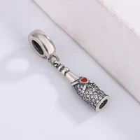 high quality 925 sterling silver gas red enamel sparkling wine bottle pendant designer charm for diy bracelet for pandora