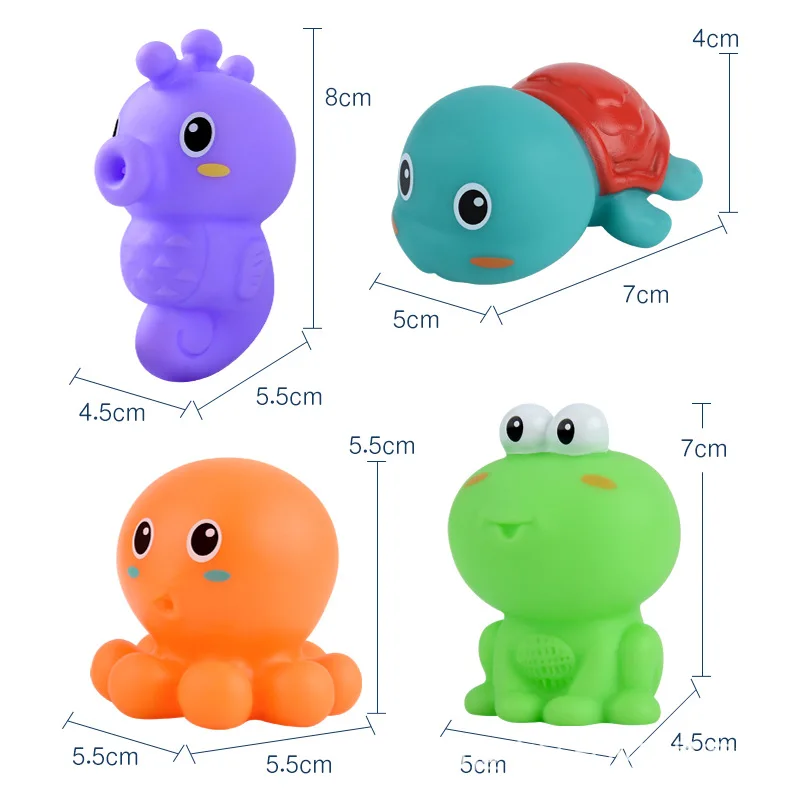 

5Pcs Rubber Toys for Baby Bath Toys Pinch Water Toy Cartoon Animal Turtle Floating Squeeze-Sound Dabbling Bath Toy Set for kids