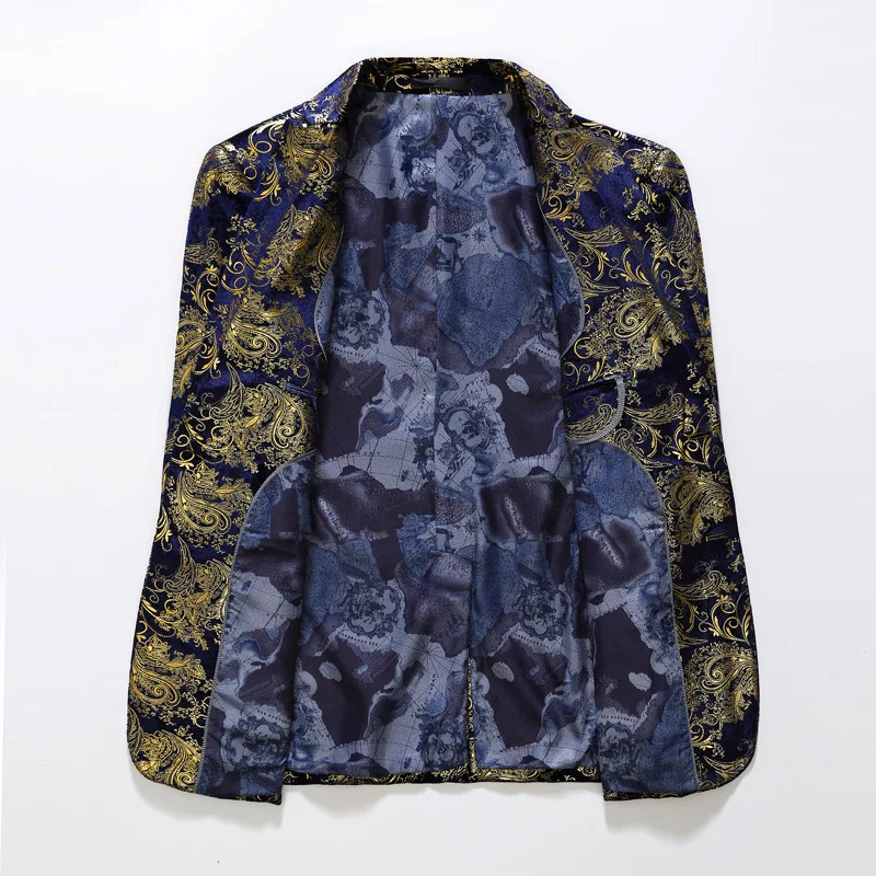 Пиджак PYJTRL мужской брендовый блейзер с синим бархатным золотым цветочным принтом модная Блейзер