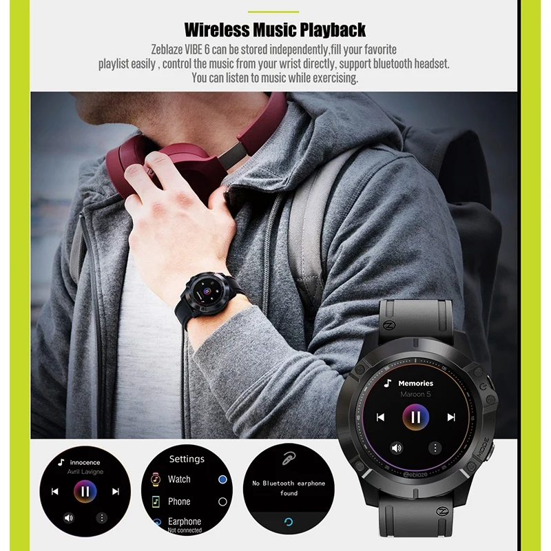 

Zeblaze Vibe6 Smart Watch Bluetooth Call Music Control MP3 Large Memory