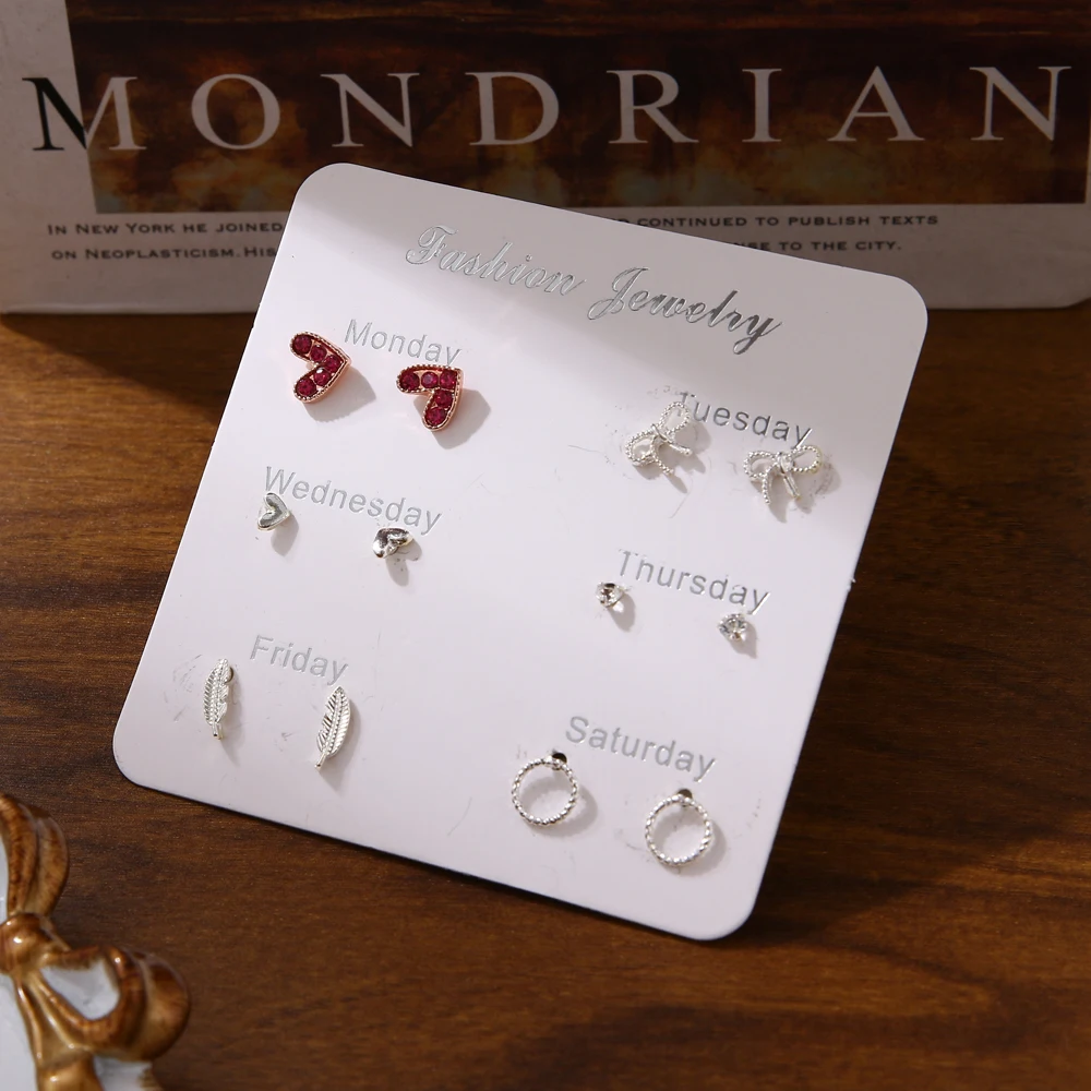 ALIUTOM 6 пар/компл. милые мини-серьги-гвоздики для женщин геометрические круглый