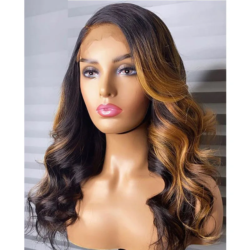 

Highlight Body Wave Humain Hair Preplucked Remy Black Roots Transparent HD Lace Frontal Wigs For Women With Baby Hair Daily Wigs