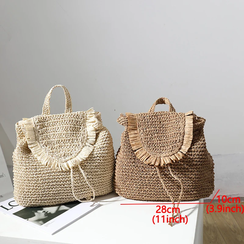 

Fashion Tassel Straw Woven Women's backpack Summer Beach Straw Women Backpacks Casual Small Handmade Straw Schoolbags For Girls