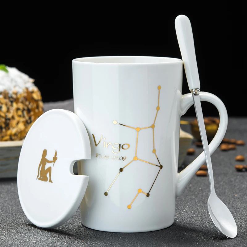 

Creative Personality Ceramic Cup Mug with Lid Spoon Coffee Cup Fashion Couple's Cups Household Men and Women Cup Customization
